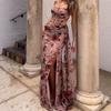 Womens Sleeveless Floral Chiffon Maxi Dress High Waist Side Slit Vacation Beach Pink 2025