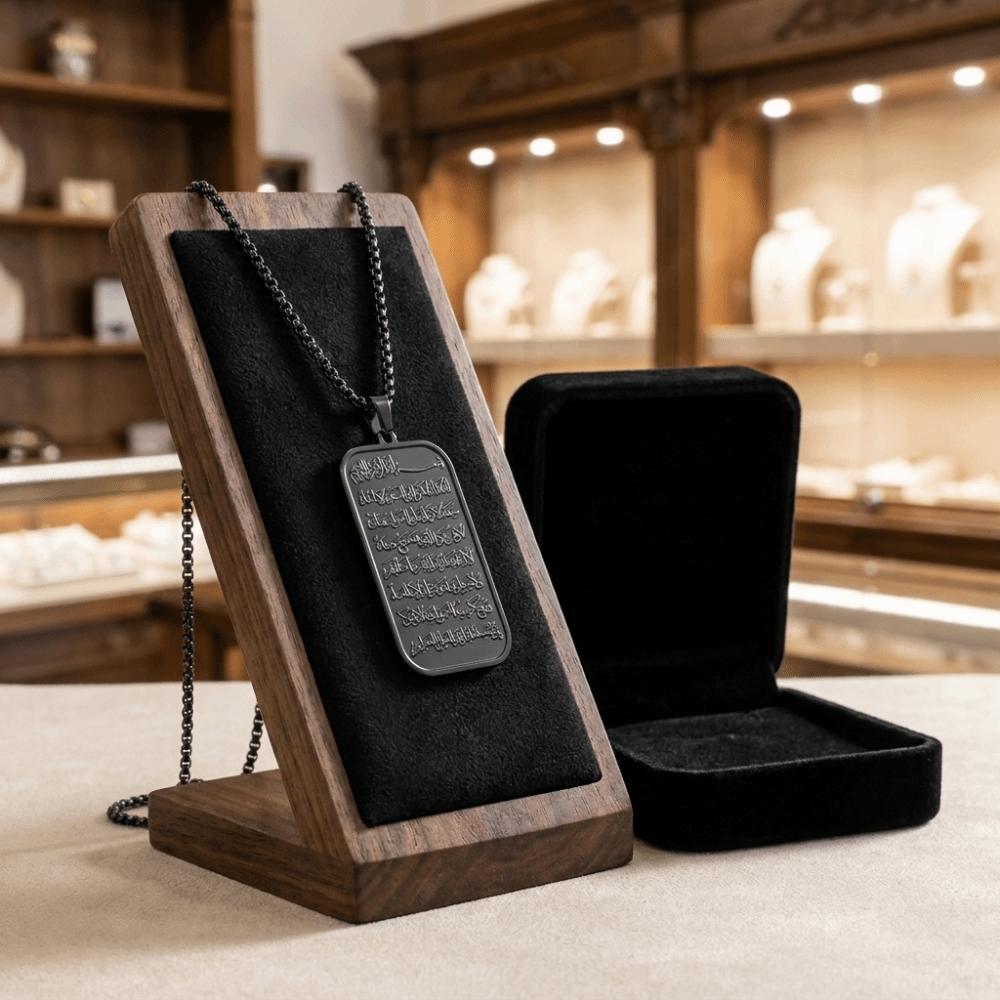 Engraved Text Pendant Necklace Stainless Steel Square Neck Jewelry Prayer Pendant  Daily Wear