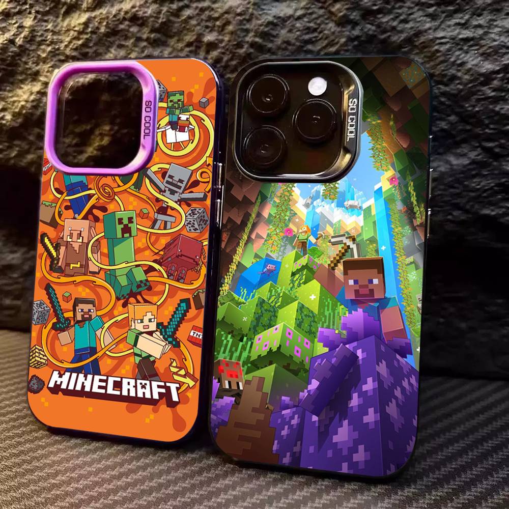 Game M-Minecraft Phone Case For IPhone 17 16 15 14 13 12 11 Pro Max Plus Color Silver Cover