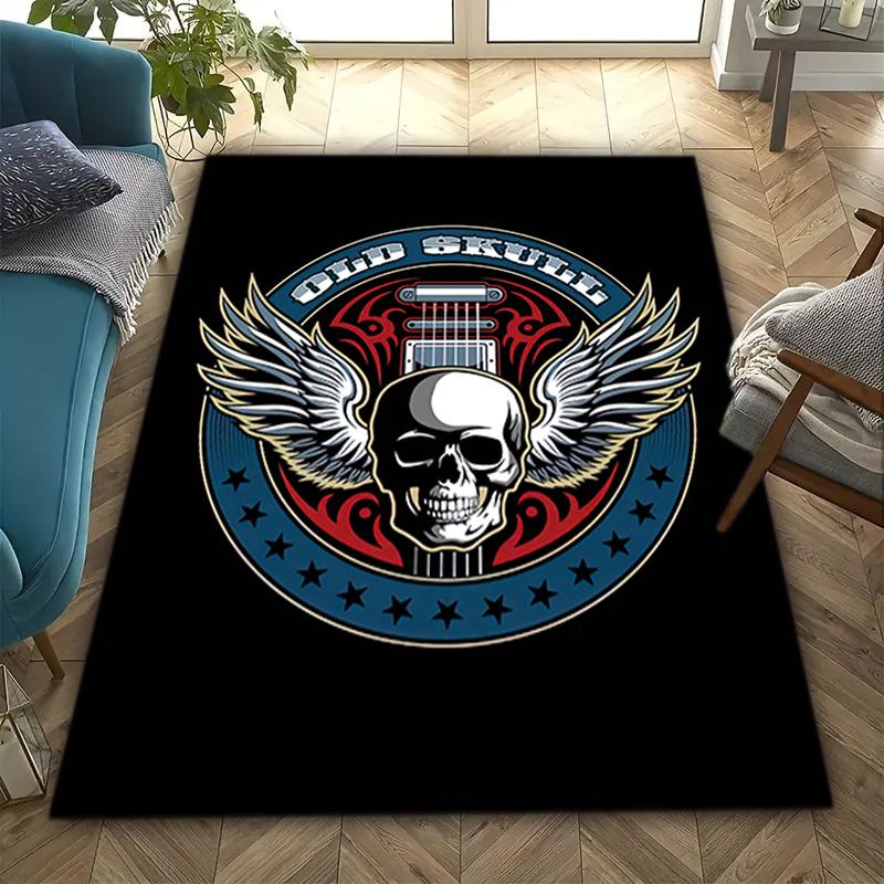1PC Skull Dark Gothic Pattern printed Carpet Rug for Living Room Bedroom Home Sofa Decoration,Non-slip Floor Mat Floor mat
