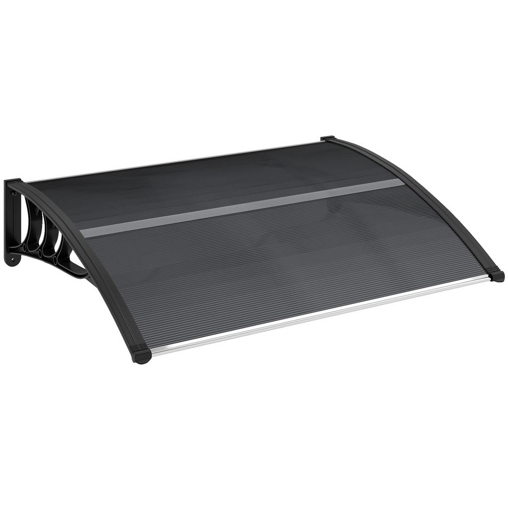 Front Door Canopy Outdoor Awning Aluminium Rigid Plastic Polycarbonate Rain Shelter UV Water Rain Resistant 100 X 75cm Black