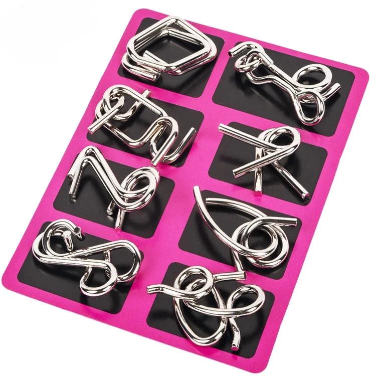 8PcsSet Metal Montessori Puzzle Wire Mind Brain Teaser Puzzles Children Adults Interactive Game Reliever Educational Toys