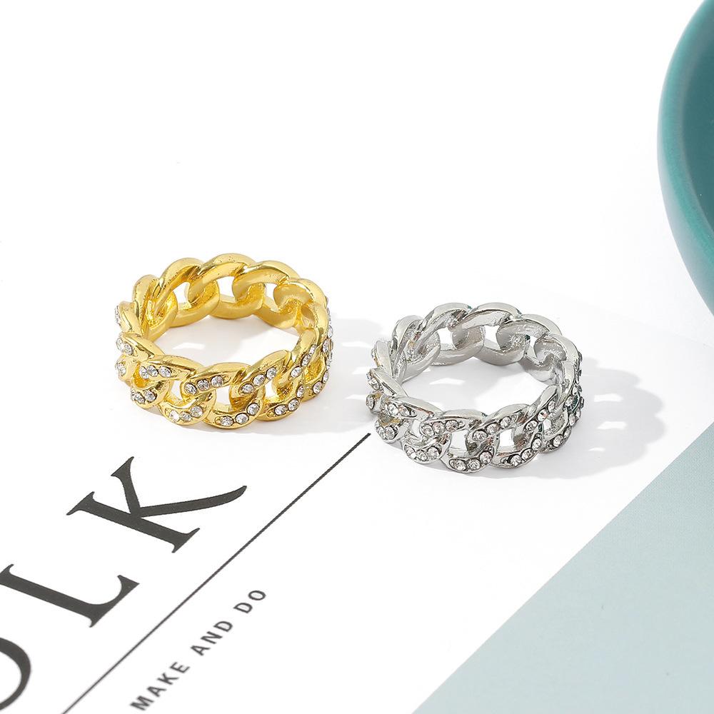 Hollow Stone Fine Cuban Chain Ring Women's Twist Ring Ring Jewelry Fashion