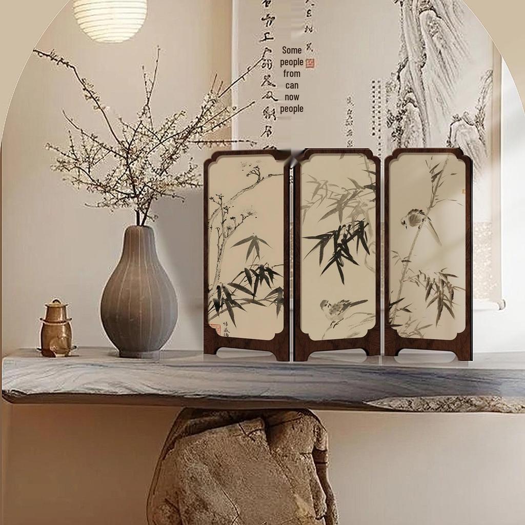 Chinese Ink Bamboo Desktop Screen: Retro Office & Tea Table Decor