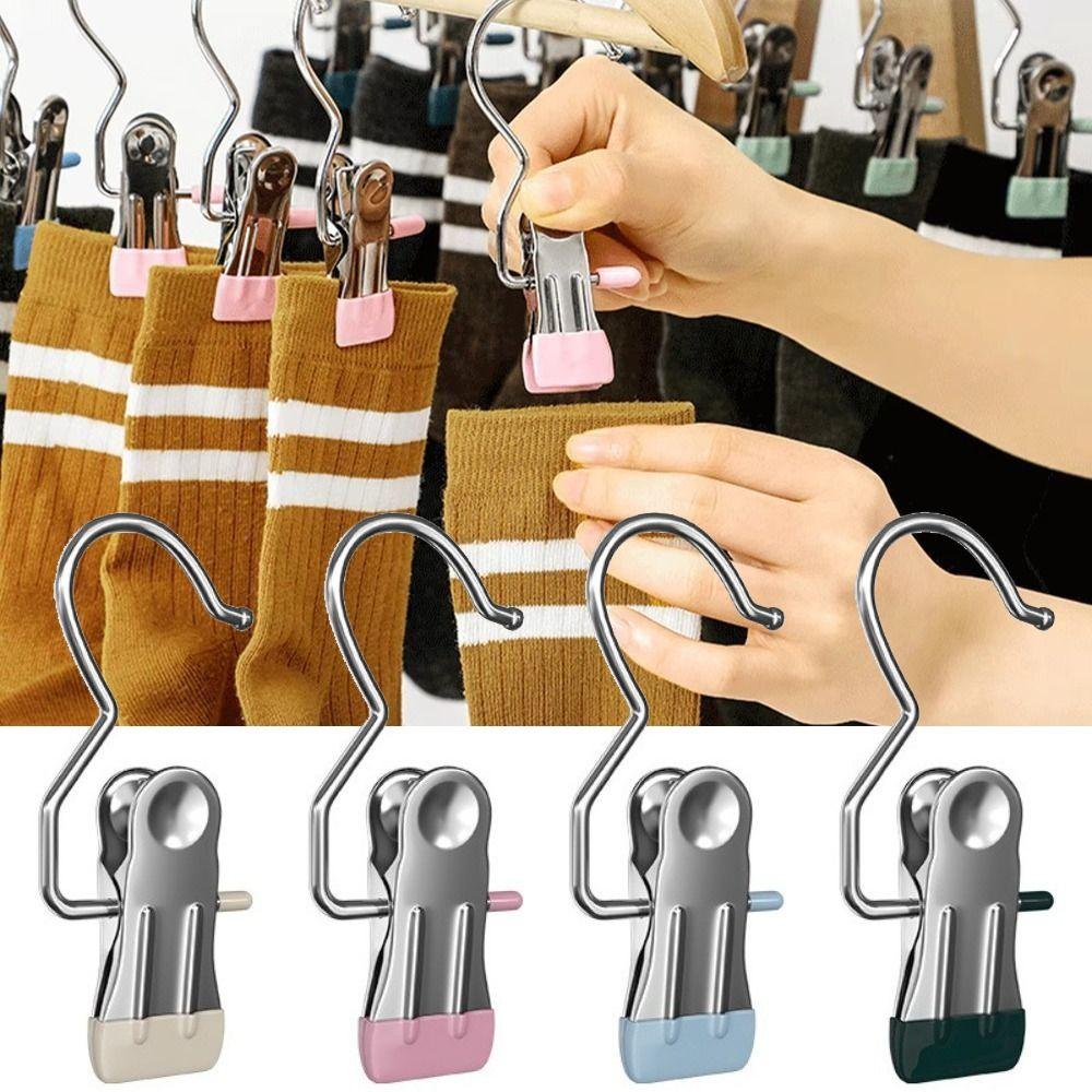 30Pcs Stainless Steel Wardrobe Clothes Clip Hangers with Hook Laundry Clothes Pegs With Hook  Pants
