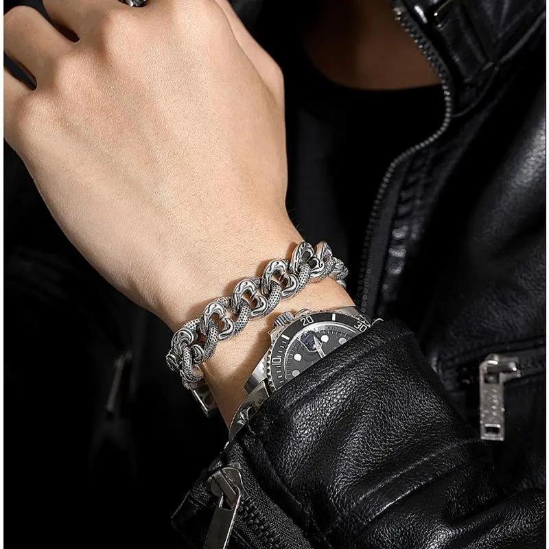 Hip-Hop Herren Trendig Dominierend Weite Version Flache Kette Retro Trendiger Schmuck Liebe Rattanmuster Armband