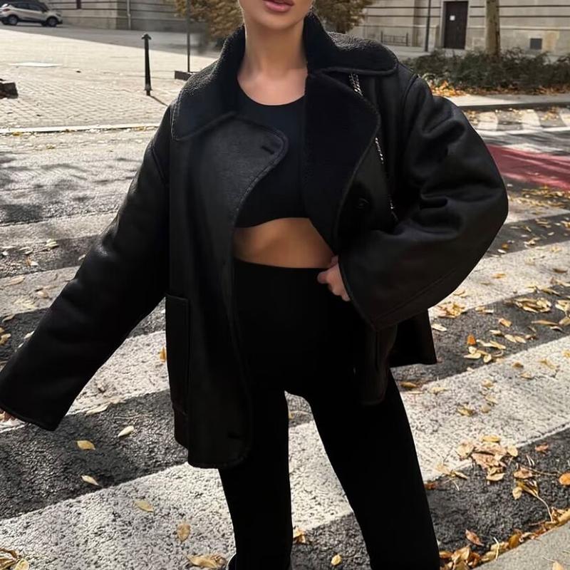 Skórzane Kurtki Zimowy Płaszcz Damski Czarny Okrycie Wierzchnie Streetwear Inszart Gruba Ciepła Kurtka Płaszcz Jednolity Elegancki 2026 Kobieta Pu Jaqueta