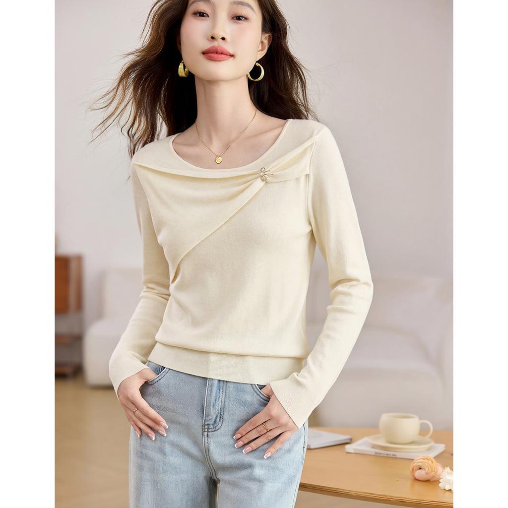 Irregular collar design, niche fashion, versatile summer sweater top, women's base shirt, new women's knitted sweater