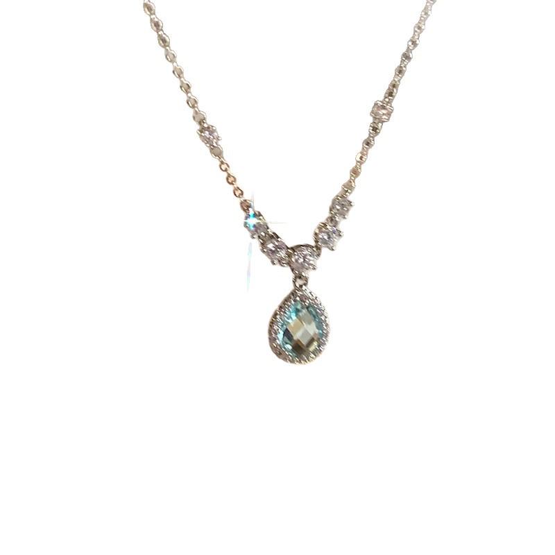 Niebieski cyrkon Błękitna Łza Syreny Wisiorek Naszyjnik - Lekki Luksusowy Łańcuszek Clavicle dla Kobiet