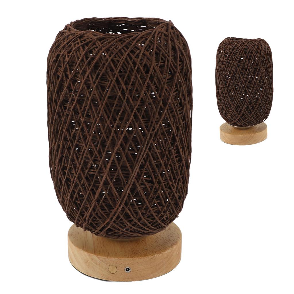 Table Lamp Rattan Wood Stepless Dimmable Warm Light Vintage LED Touch Control Beside Lamp for Bedroom Living Room