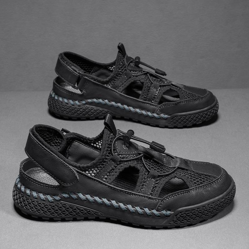 

Amazon temu shrimp skin express sale ozno Douyin sandals men breathable mesh outer wear driving hole beach shoes 38 чорний