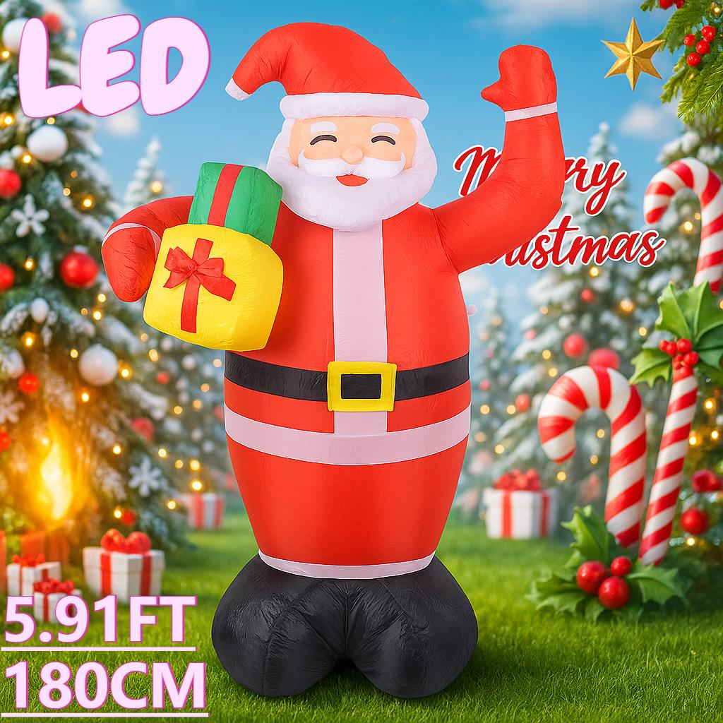 5.91FT Christmas Inflatable Toys Xmas Yard Lawn Party Decoration Santa Claus Gift Home Supplies Ornament Festive with LED Lit