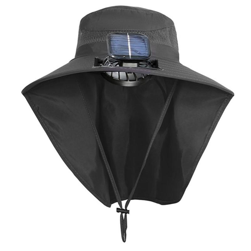 Solar Cooling Fan Hat Wide Border Children Hat Sun Protection Fishing Hat for Hiking Camping Fishing Activity