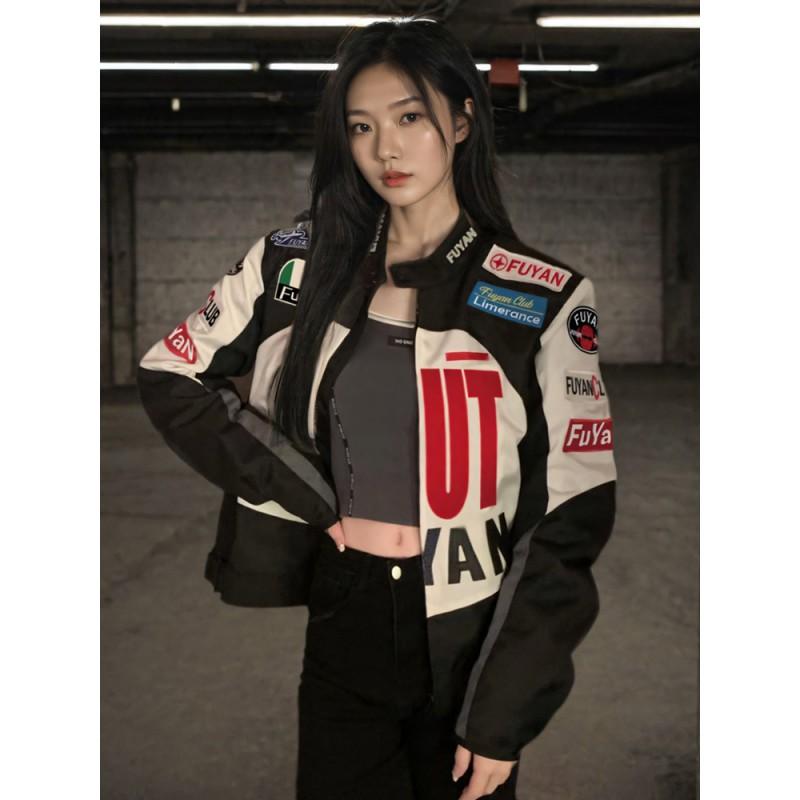 Dámská motocyklová bunda Cyklistické svrchní oblečení Vintage Street Style Vyšívaná Oxford tkanina Dlouhý rukáv