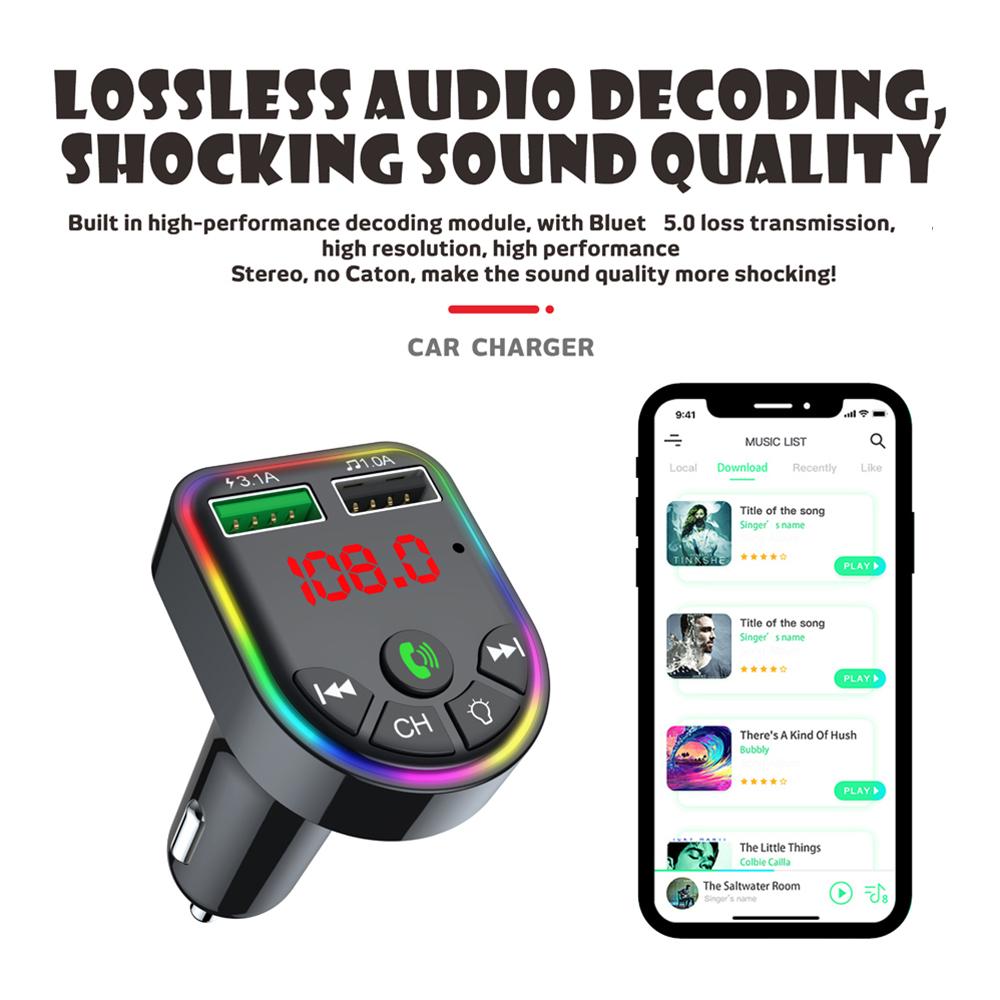 Car Bluetooth 5.0 FM Transmitter Wireless Handsfree Audio Receiver MP3 Player LED 3.1A Dual USB Fast Charger Car Accessories Kit