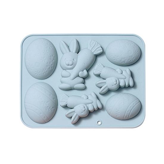 

Easter Silicone Baking Mold 4 Egg 3 Bunny Shaped Flexible Non-Stick Cake Mold Chocolate Jelly Ice Cream Dessert Mold синій