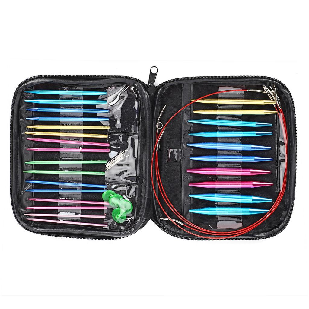 1 Set Ace de Tricotat Circulare Interșanjabile 13 Mărimi 3.0mm‑10mm cu Etui