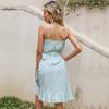 Summer Backless Ruffle Edge Suspender Skirt Lace-up Small Floral Beach Skirt Cross-border Foreign Trade Peach Heart Collar Dress