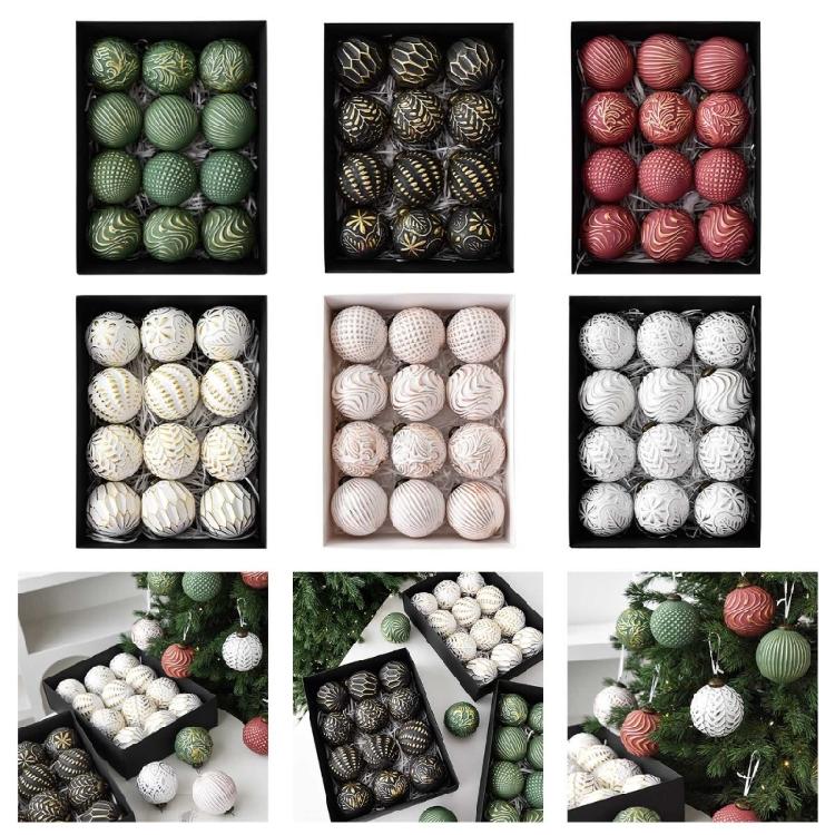 12Pcs Shimmering Christmas Ball Ornament 8cm Shatterproof Christmas Baubles Hanging Decorations for Tree Wreath Mantels