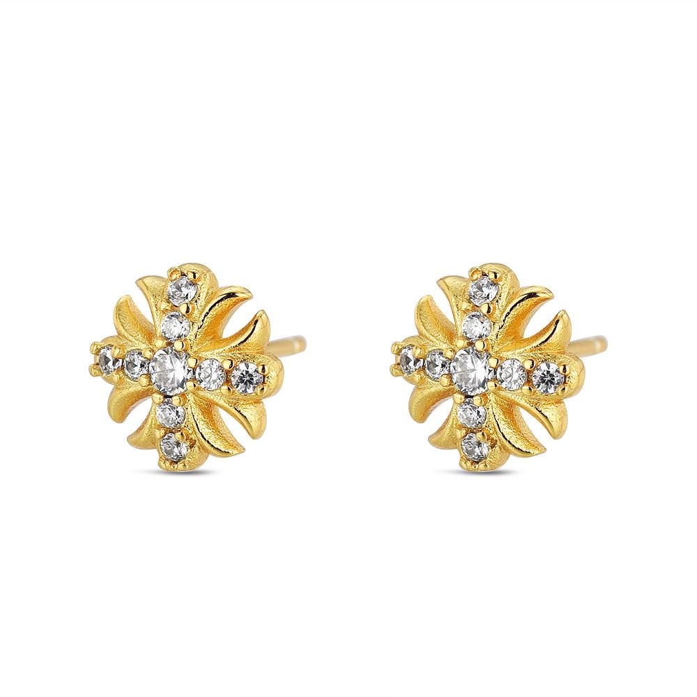 Pendientes de Flor de Cruz de Diamante Completo 2026 Agujeros de Oreja Femeninos Agujas de Oreja S925 Personalidad de Moda Pendientes de Lirio para Hombre
