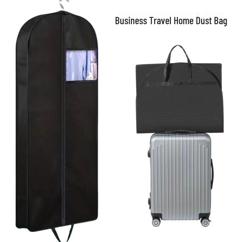3D Transparent Non-Woven Garment Dust Cover Bag - Black Portable Suit Protector