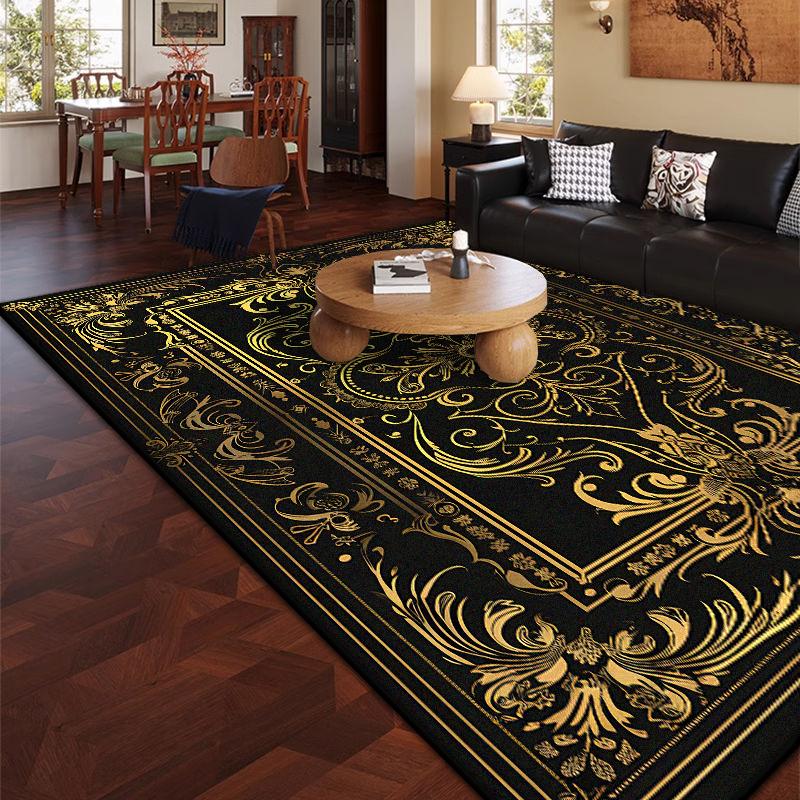 Luxury Living Room Carpets Black Golden Design Indoor Antiskid Rug 140x200 Large Size Dining Room Decoration Home Mat Bedside