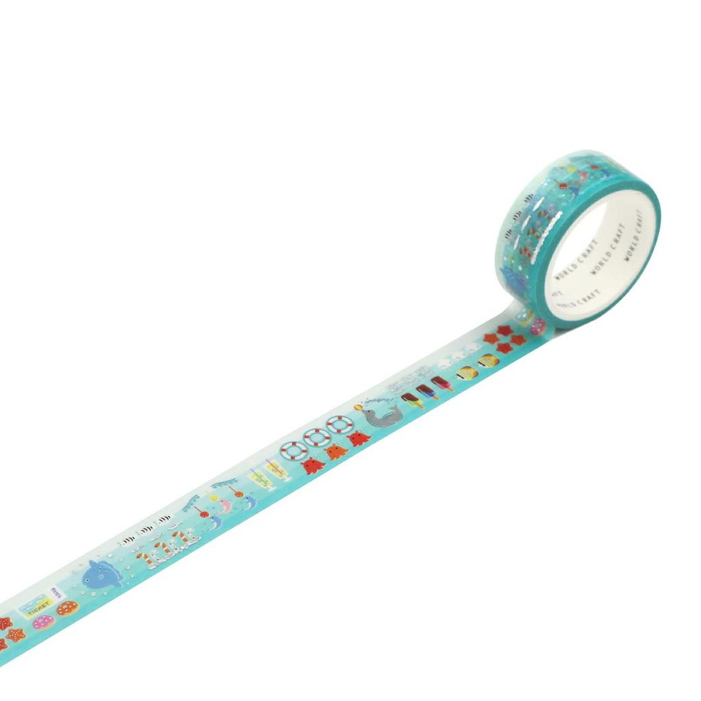 World Craft Washi Masking Tape Marine Paradise Sparkling Aqua Blue Foil 15mm x 5m KRMT15-079