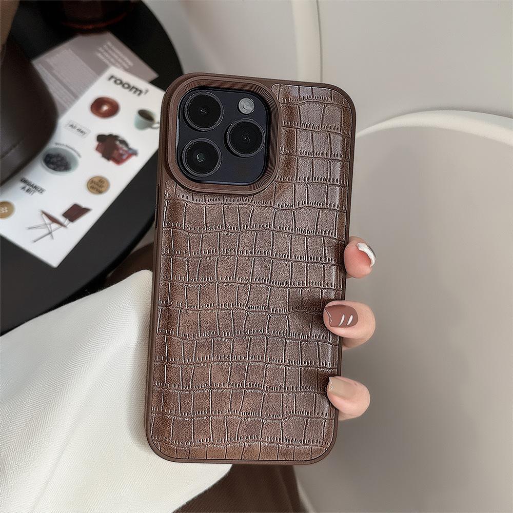 Retro Brown Crocodile Leather Pattern 15 Apple 16 Mobile Phone Case 14promax Premium Style Suitable for IPhone 13 Personality 11