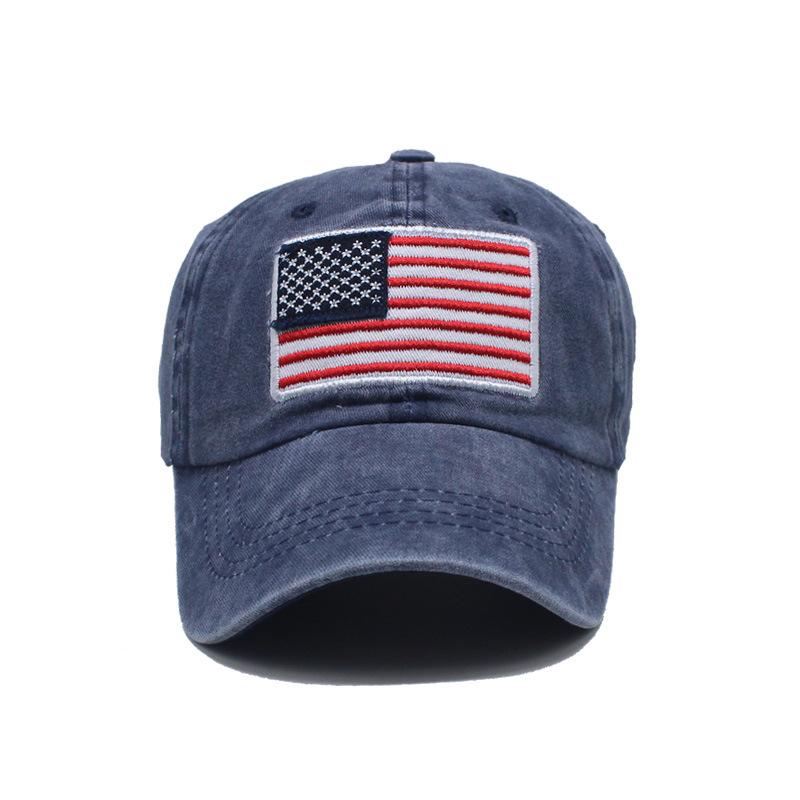 Popular washed old baseball caps, European and American versatile flag embroidered pure cotton men's and women's baseball caps