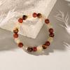 Festive Gifts Red Agate And Citrine Beaded Bracelet With Gold Accents Warm Fashion Jewelry Daily Wear Simple Versatile Accessory