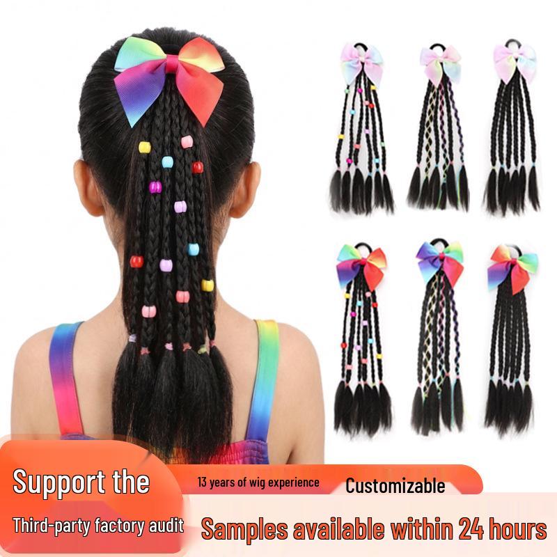 Colorful Children's Braided Wig Hair Clip with Double Ponytails