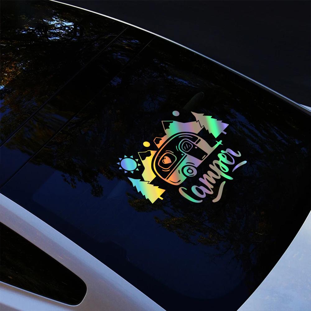 Creative Camper Graphics Car Sticker Camping Pattern Vinyl Decal Car  Door Window Decoration For Transporter RV Caravan Truck