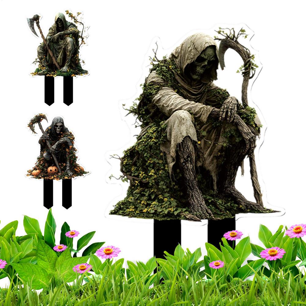 Halloween Lawn Stakes Halloween Yard Stakes Outdoor Decorations 2D Acrylic Scary Outside Decor Signs For Porch Patio Backyard