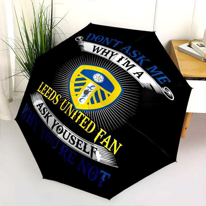 1 Paragüas Plegable Automático - Diseño de Patrón del Leeds United Football Club, Portátil y Plegable con 8 Varillas, Regalos de Navidad y Cumpleaños