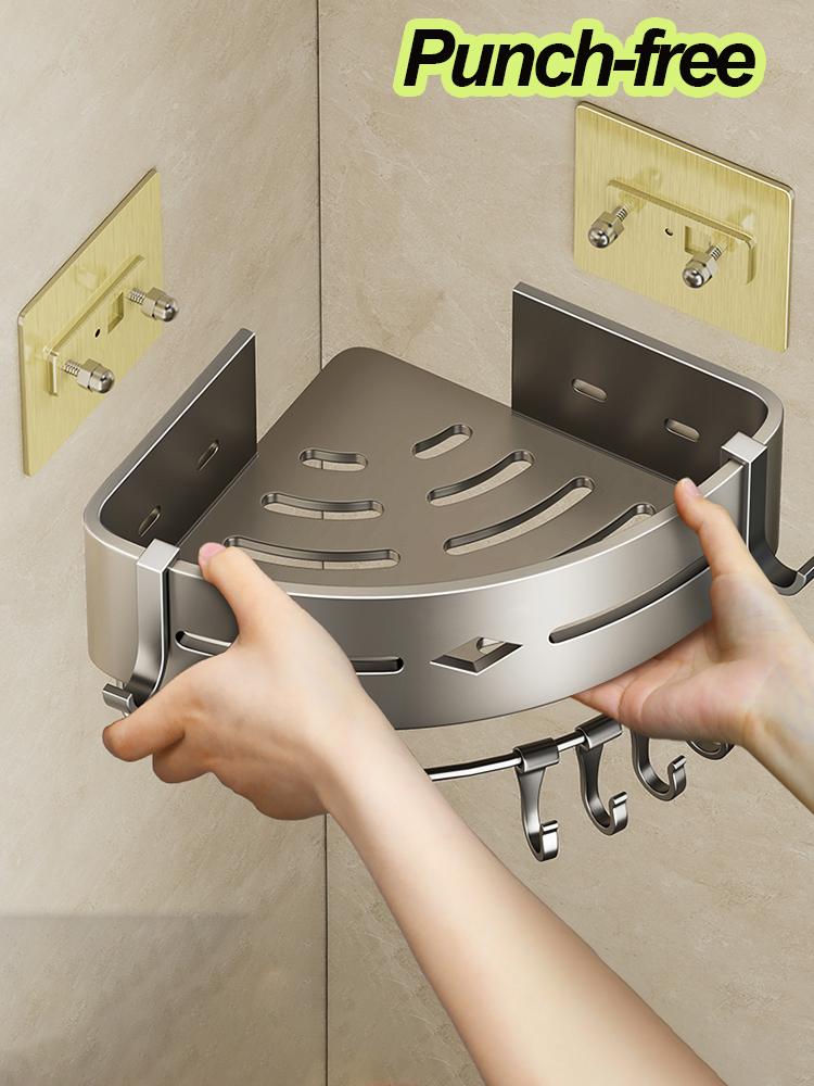 Adhesive Metal Storage Shelf Wall Bath Shelves Hanging Organizers No drilling Storage Rack Shampoo Holder For Bathroom Kitchen