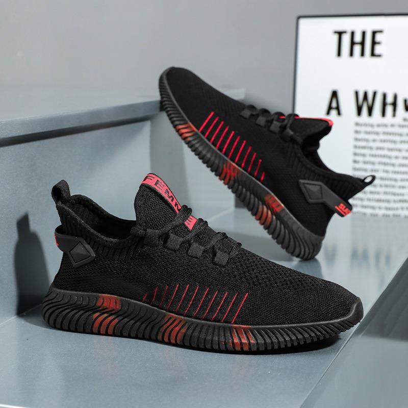 Jarní nová pánská obuv elastická pletená prodyšná černá síťovaná ležérní sportovní obuv lehká nazouvací běžecká obuv