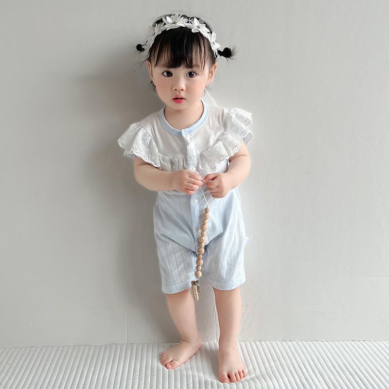 Baby Girl Short Sleeve Cotton Romper Newborn Princess Bodysuit Thin Crawler Suit