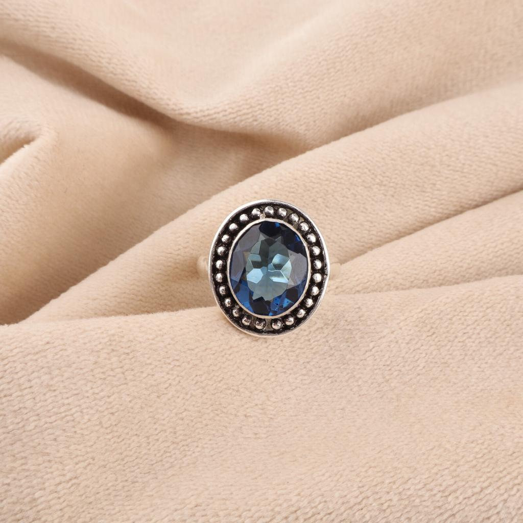 Dainty London Blue Topaz Gemstone 925 Sterling Silver Jewelry Handmade Boho Ring RR-62-13