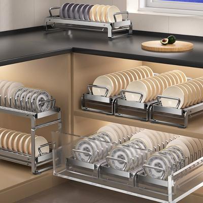 Premium Stainless Steel Pull Out Dish Rack Kitchen Cabinet Drawer Bowl Plate Drying Multi Size Storage Organizer