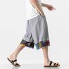 Chinese style summer new large size shorts men's splicing cotton and linen loose casual pants fashion cotton and linen cropped pants