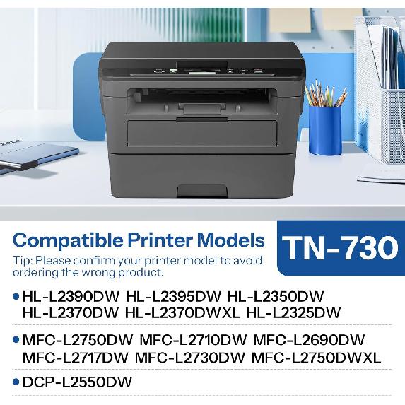 TN730 TN-730 Toner Cartridge Black Replacement for Brother TN730 TN-730 TN 730 MFC-L2710DW MFC-L2750DW HL-L2350DW HL-L2370DW HL-L2395DW HL-L2390DW