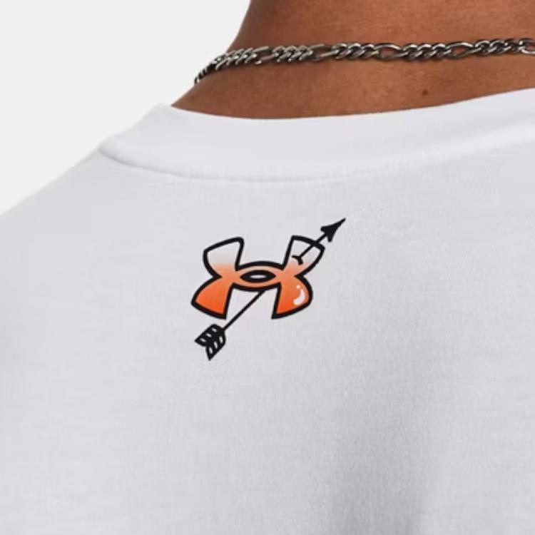 Under Armour Rose Delivery Flame Cartoon Letter Print Casual Crew Neck Short Sleeve T-Shirt Men T-Shirts White 1380916-100