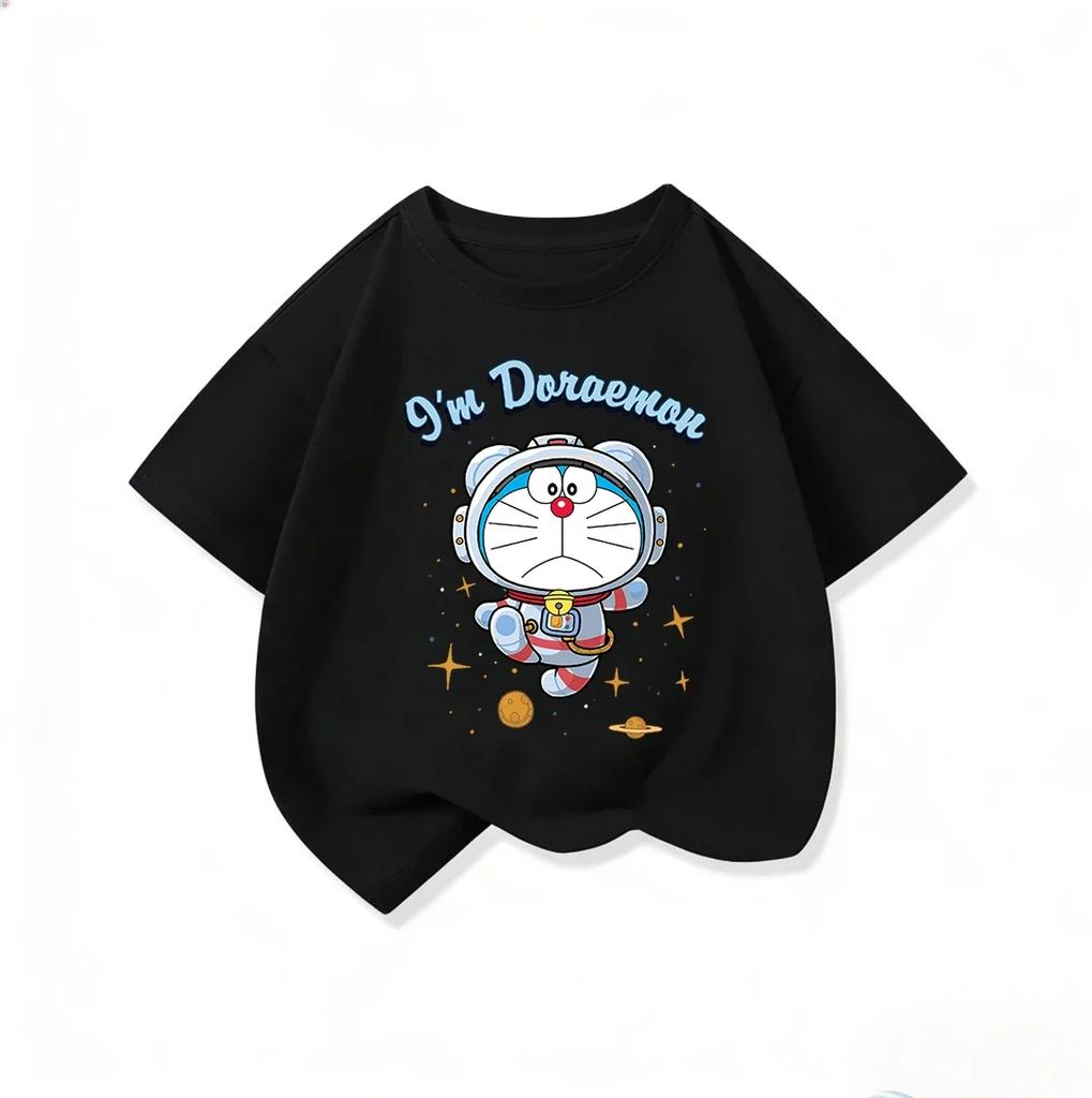 Summer Children Crew Neck T Shirt Fashion Cartoon Print Cute Street Style Tops Doraemon Boys Girls Outfit 314Y