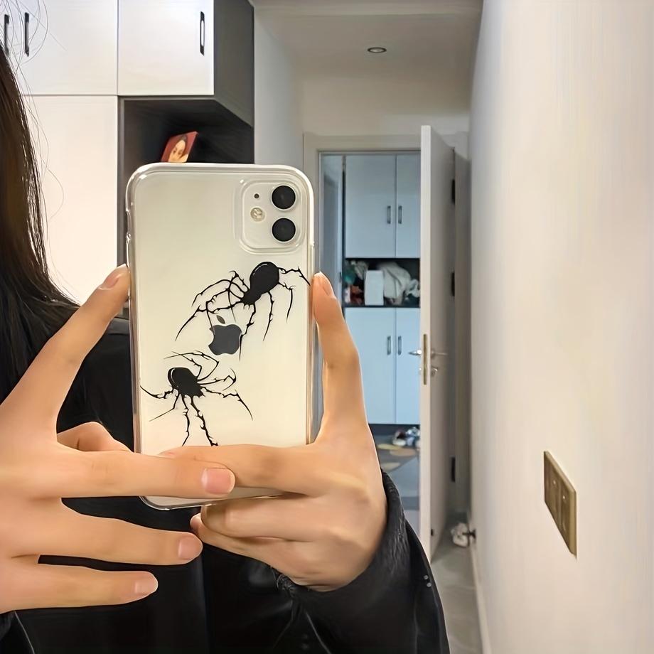 Dark Spider Pattern Phone Case – Transparent Soft Full-Coverage Shell for Apple 11/12/13/14/14 Pro Series