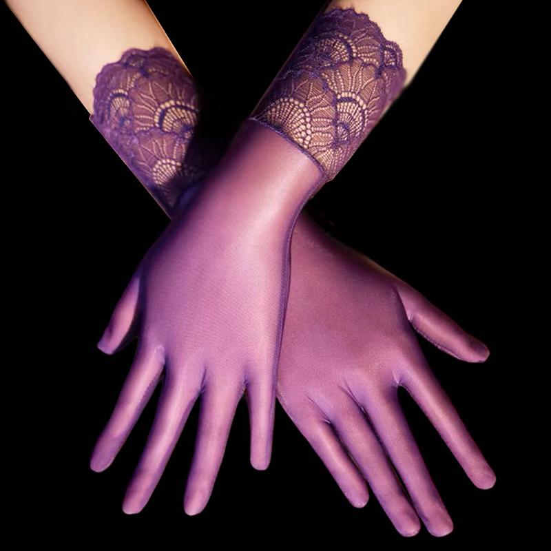 Women Oil Glossy Tight Stocking Gloves Sexy High Elastic Transparent Ultra-Thin Clubwear Short Wrist Gloves