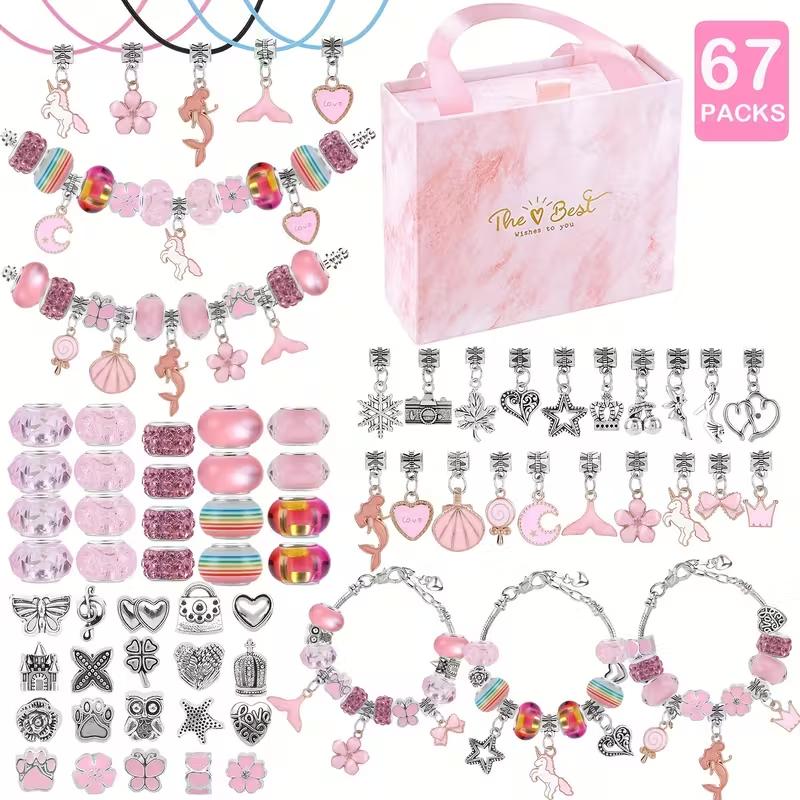 67pcs Pink Series Beaded Jewelry Making Supplies Jewelry Bracelet Making Kit, Beaded Jewelry Making, Birthday Pink Craft Gifts