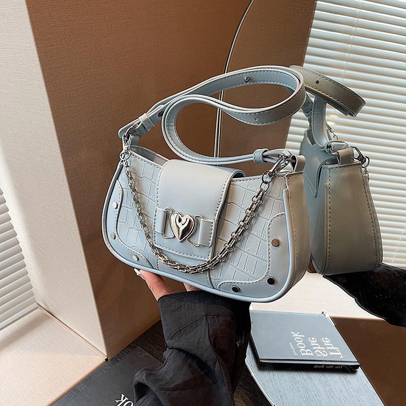 IELGY French Niche Chain Underarm Bag Stone Pattern Small Square Bag Fashion One-Shoulder Messenger Baguette Bag