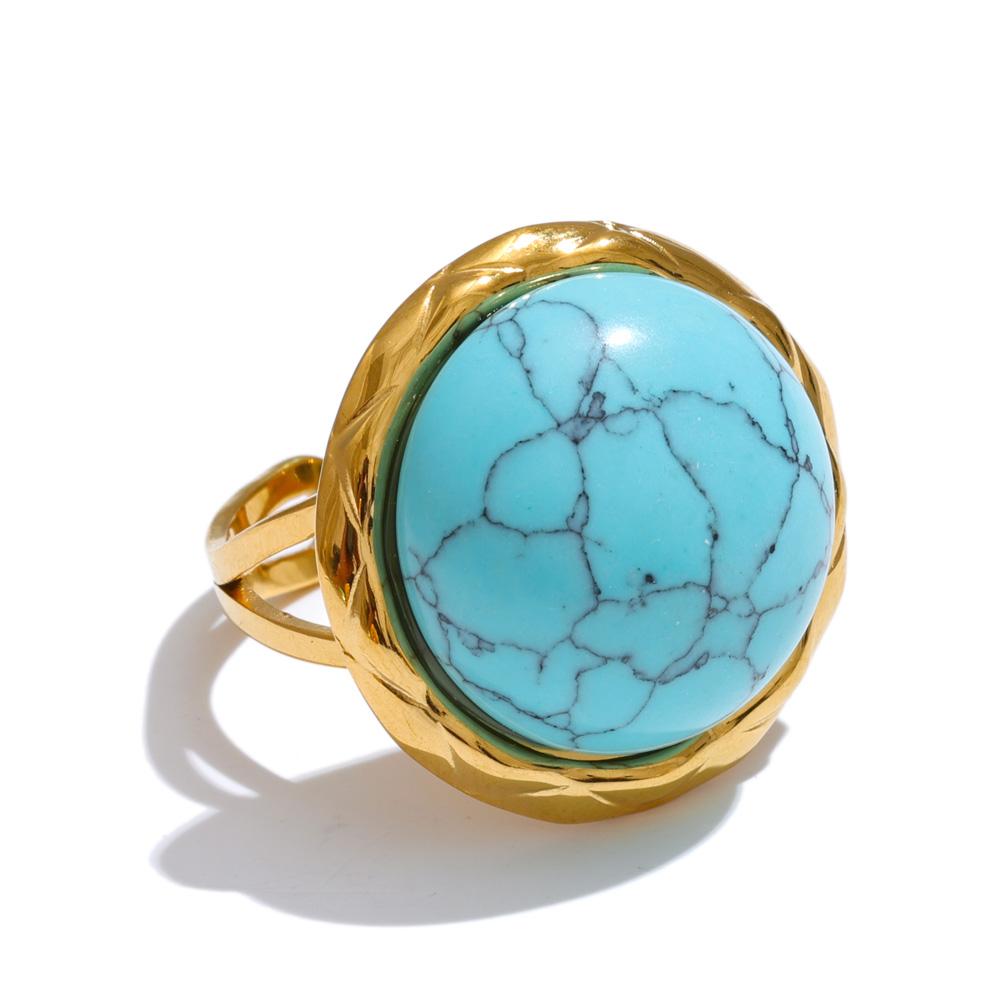 

Yhpup High Quality Blue Turquoise Stone Round Stud Earrings Ring for Women 18K Golden Plated Stainless Steel Vintage Jewelry