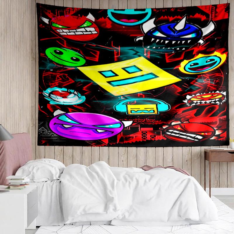 Geometry Dash Tapestry for Bedroom Aesthetic Classroom Tapestries Wall Hanging for Living Room Dorm Office,Ideal Creative Gift