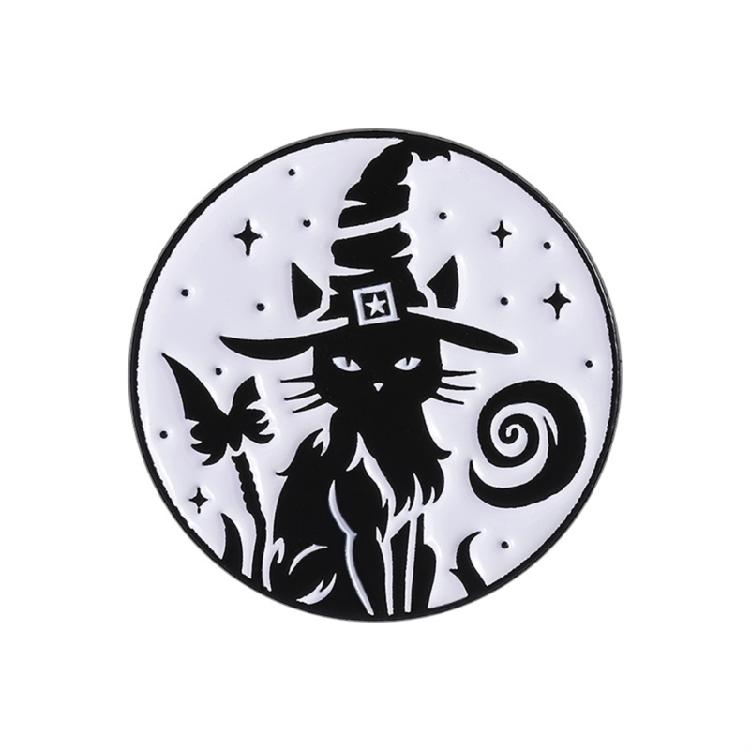 Gothic Halloween Brooch Punk Style Enamel Lapel Pin Witch Black Cats Moon Designs Jewelry Accessories Gift